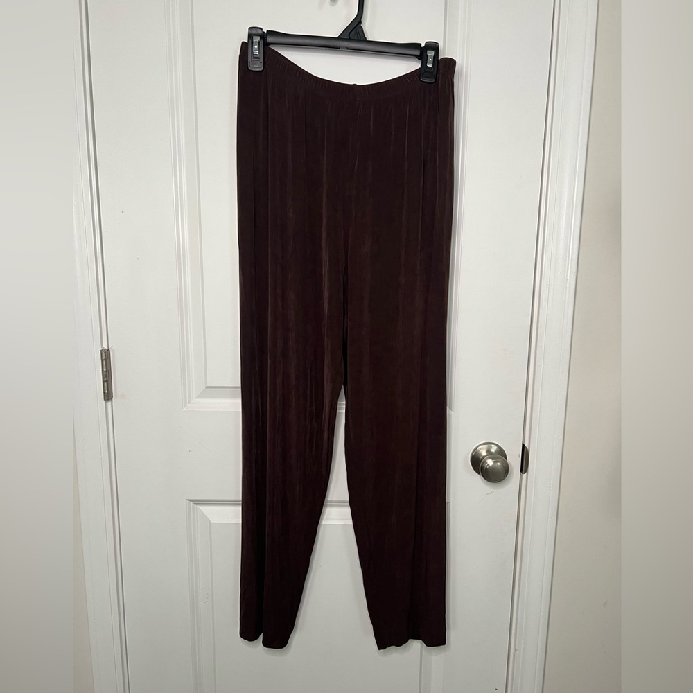 Chico's "Private Collection" Brown Pull On Slinky pants 3 Elastic Waist Career